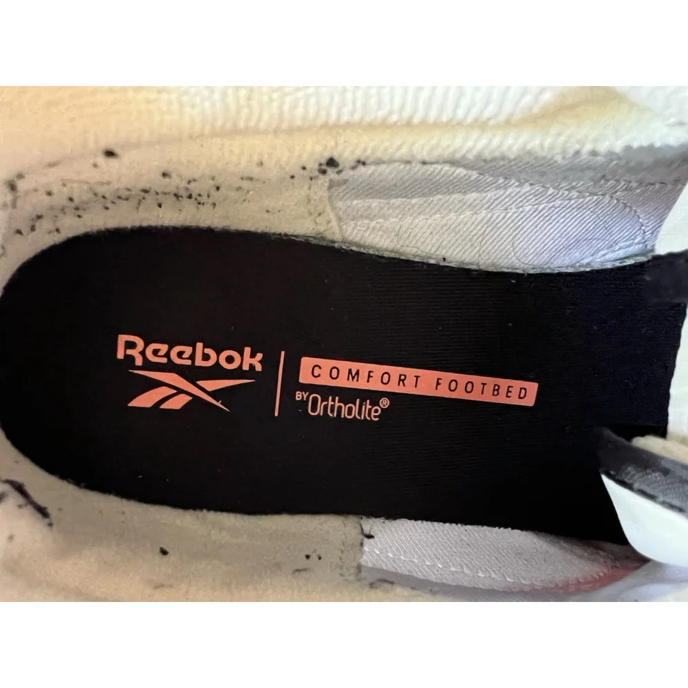 Women's Reebok Suede Forte Racer Ortholite Sneakers Coral Pink Yellow Cream Sz 8